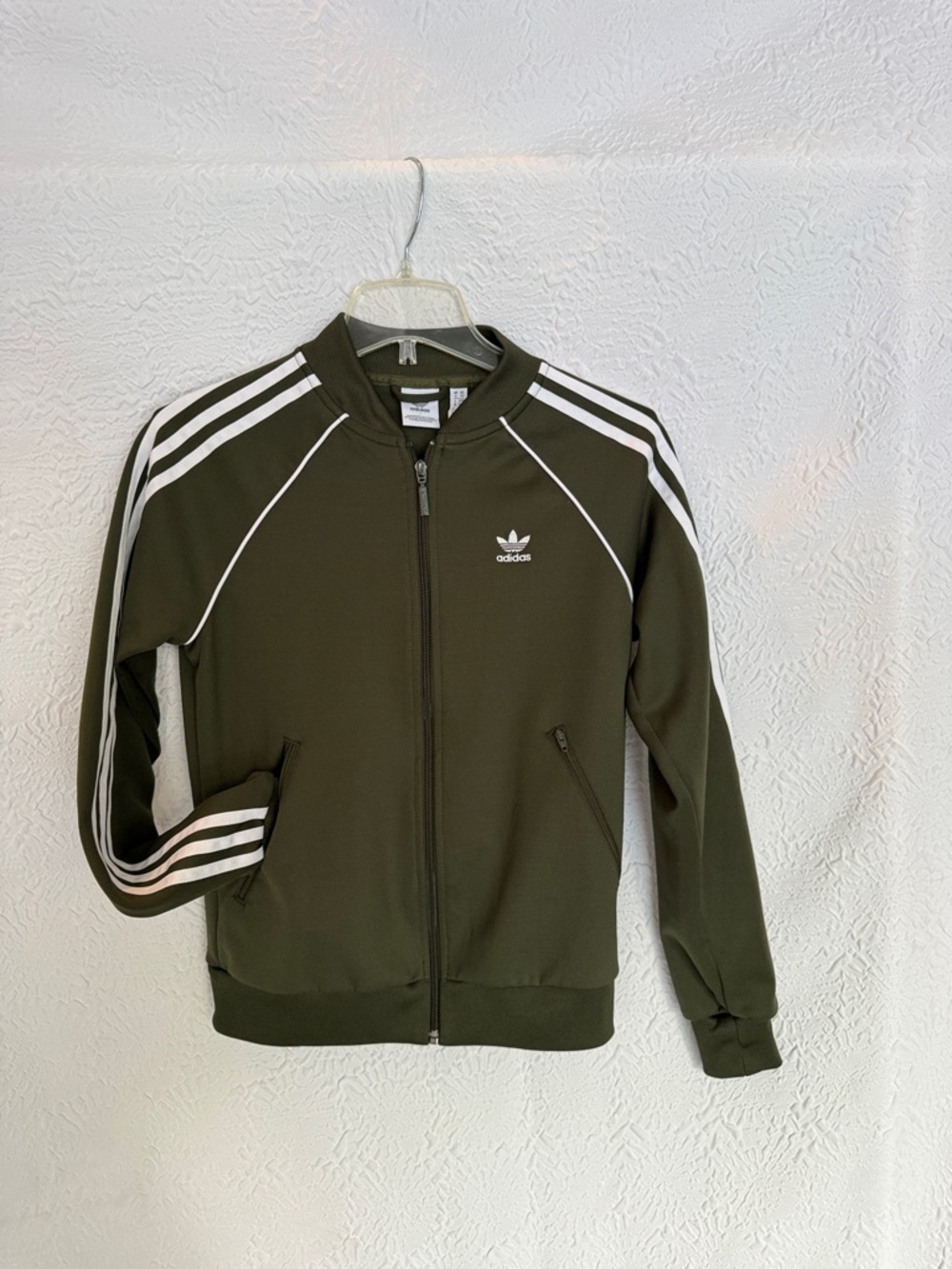 Adidas Originals Olive Green Track Jacket 💚 | 3-Stripes Zip Up XS
